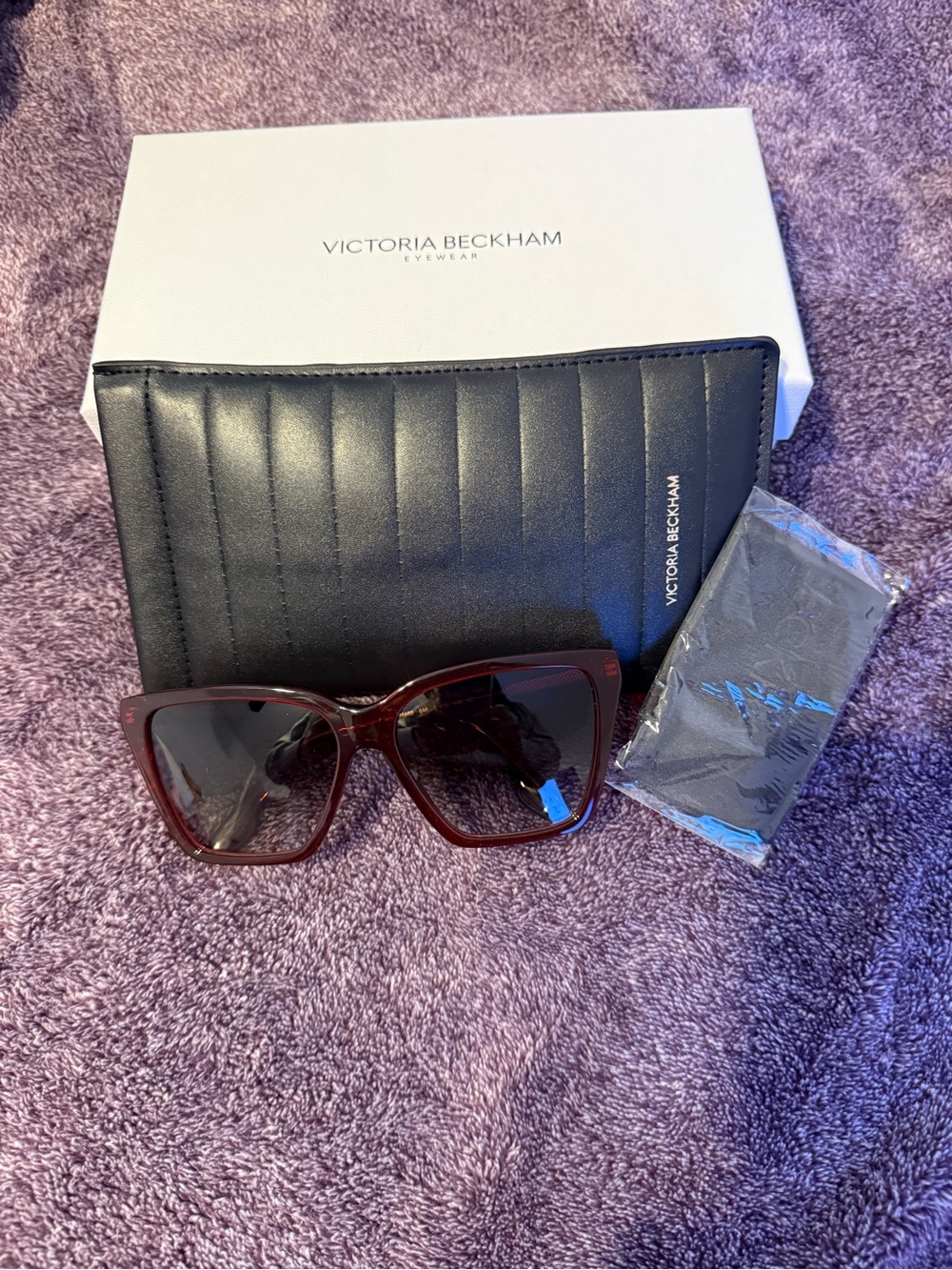 Victoria Beckham Burgundy Cat-Eye Sunglasses with Black Lenses
